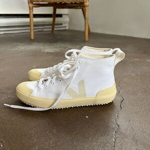 White High-Top Sneakers with Cream Soles